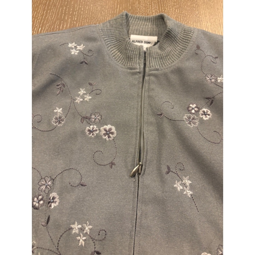 Vintage Alfred Dunner Gray Embroidered Beaded Full Zip Jacket Grannycore Sz‎ 10